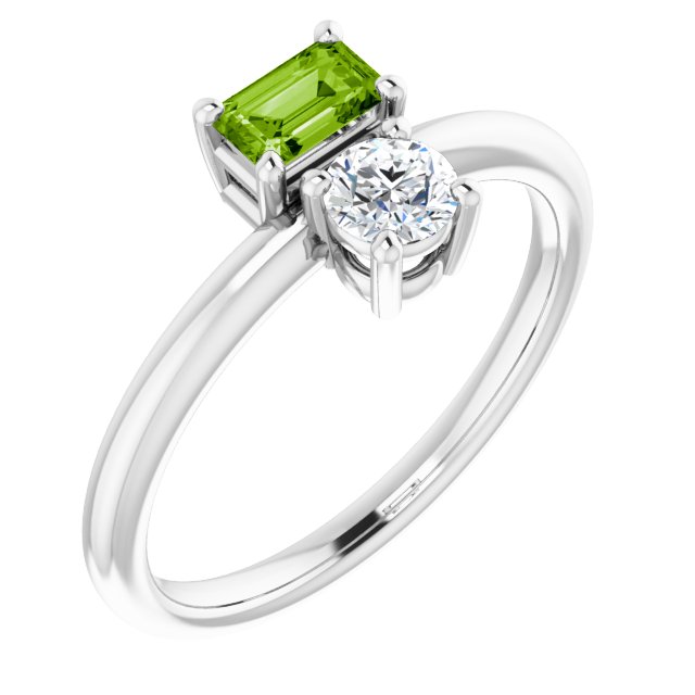 N/a Peridot Two Stone Ring in Gold and Platinum | n/a