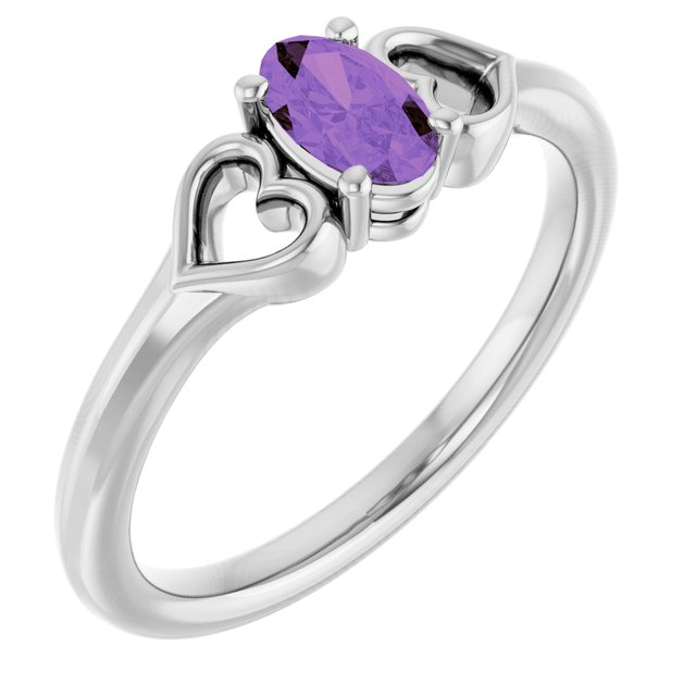Oval Amethyst Youth Ring in White Gold