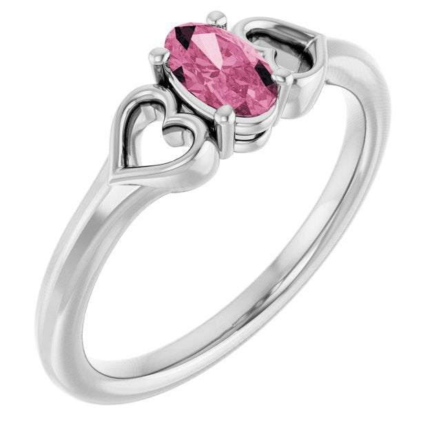 Oval Pink Tourmaline Youth Ring in White Gold