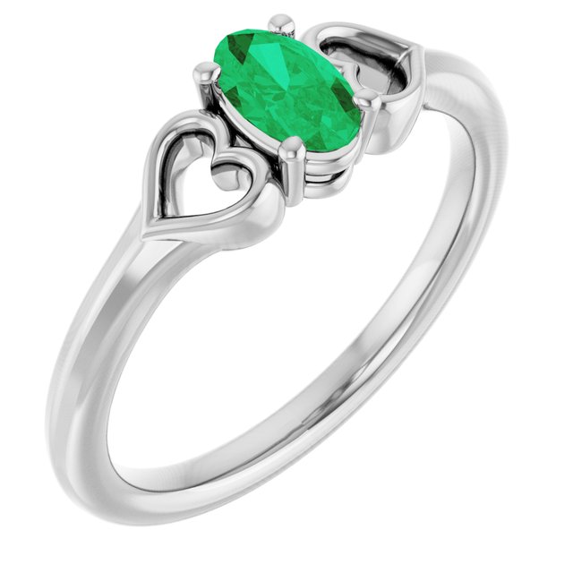 Oval Emerald Youth Ring in Platinum