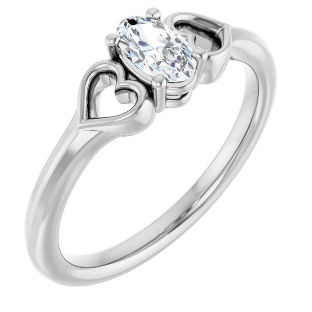 Oval White Sapphire Youth Ring in Platinum