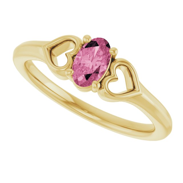 Oval Pink Tourmaline Youth Ring in Yellow Gold