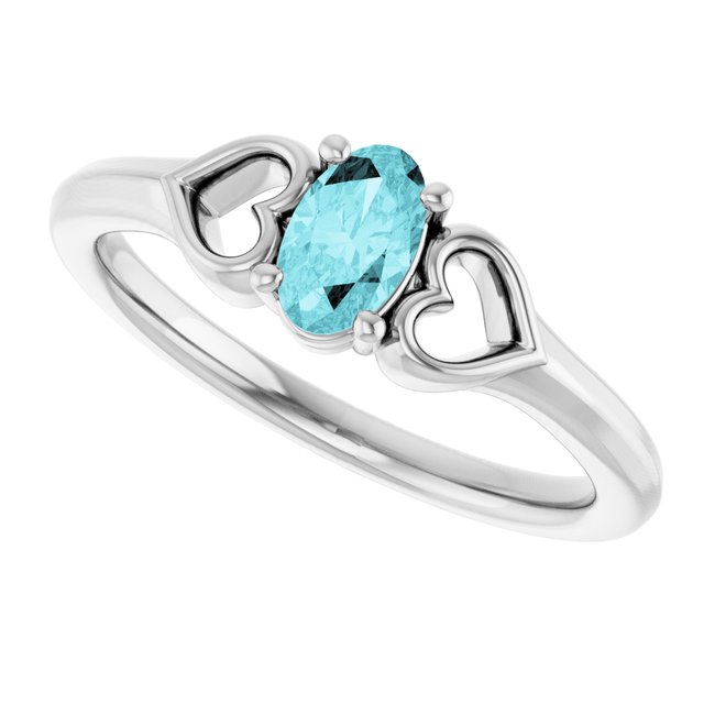 Oval Blue Zircon Youth Ring in White Gold