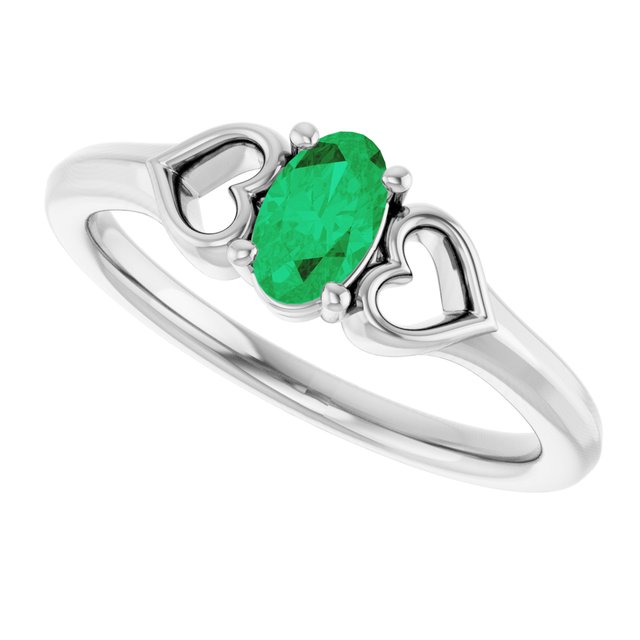 Oval Emerald Youth Ring in White Gold