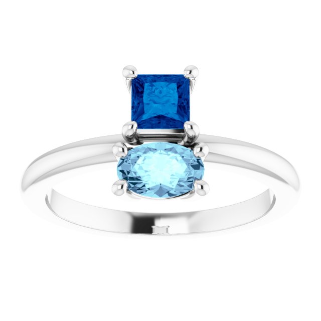 Oval Blue Sapphire Two Stone Ring in Gold and Platinum
