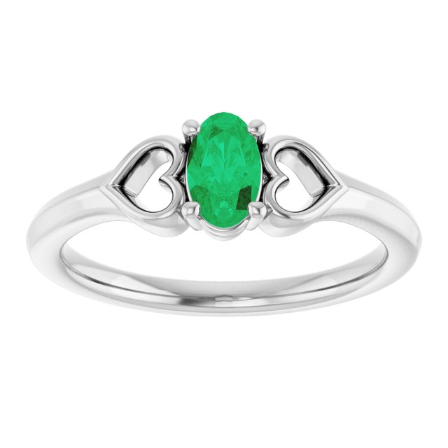 Oval Emerald Youth Ring in White Gold