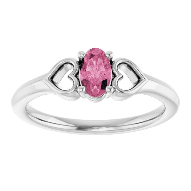 Oval Pink Tourmaline Youth Ring in White Gold