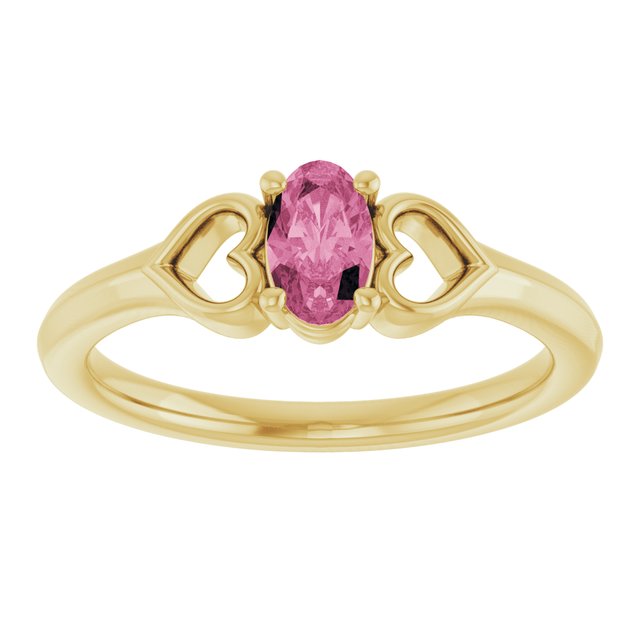 Oval Pink Tourmaline Youth Ring in Yellow Gold