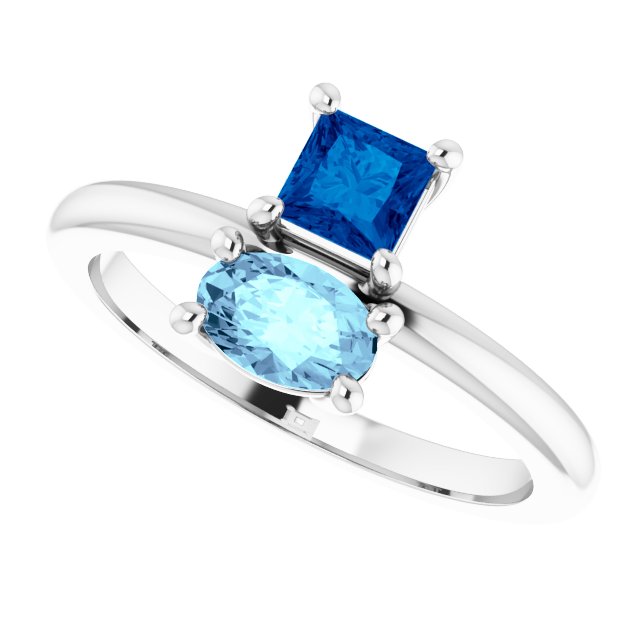 Oval Blue Sapphire Two Stone Ring in Gold and Platinum