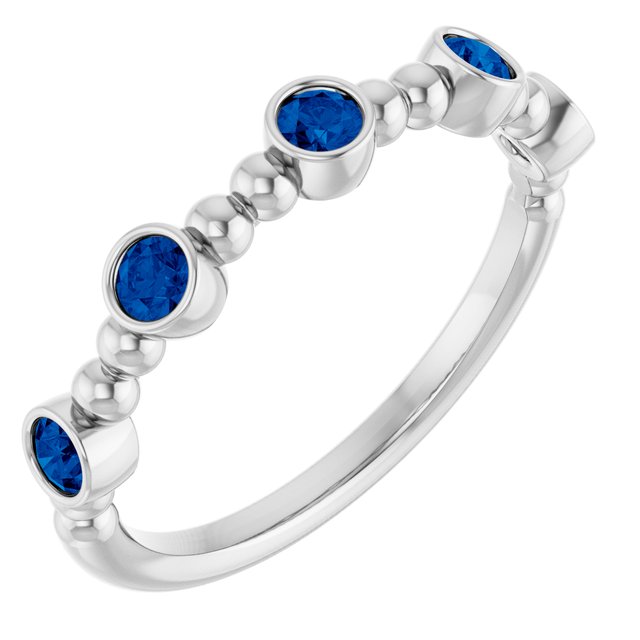 Round Lab-Grown Blue Sapphire Stackable Ring in Gold and Platinum