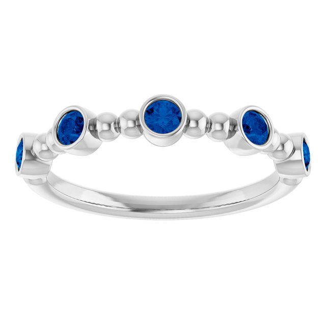 Round Lab-Grown Blue Sapphire Stackable Ring in Gold and Platinum