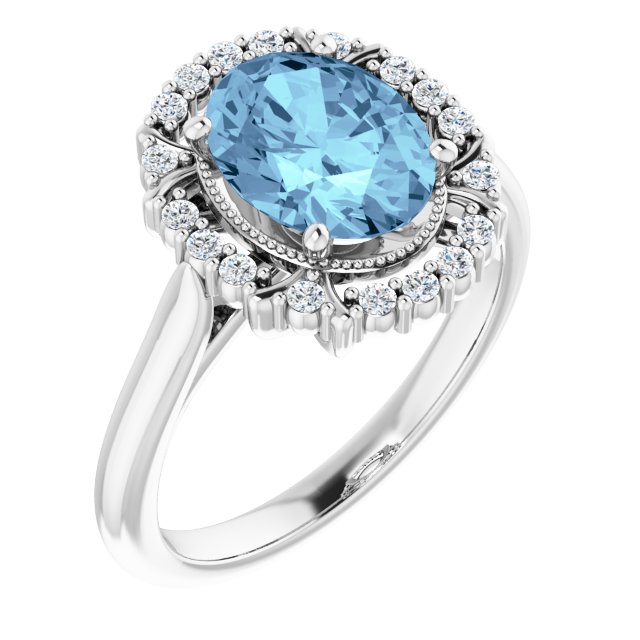 Oval Aquamarine Halo Ring with Diamond Accents in Gold and Platinum