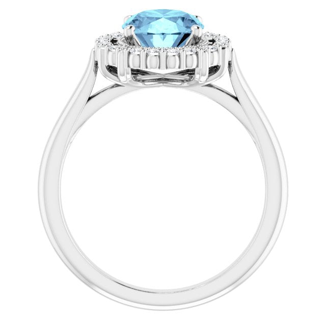 Oval Aquamarine Halo Ring with Diamond Accents in Gold and Platinum