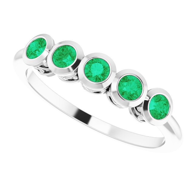 Round Lab-Grown Emerald Accented Ring in Gold and Platinum