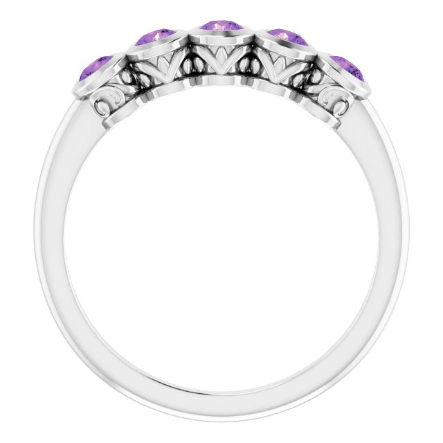 Round Amethyst Accented Ring in Gold and Platinum