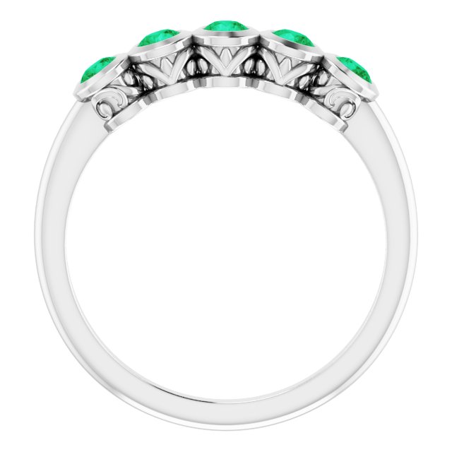 Round Lab-Grown Emerald Accented Ring in Gold and Platinum