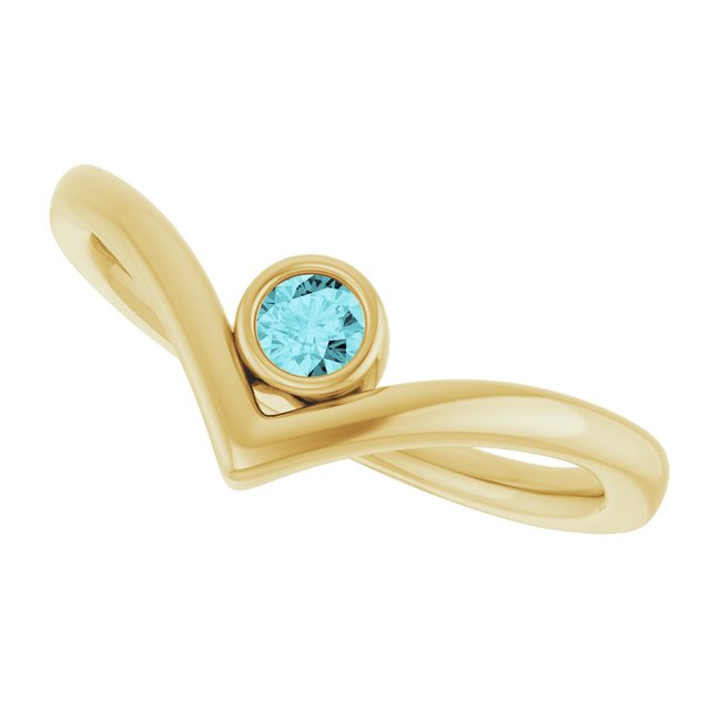 Round Blue Zircon Solitaire Ring in Yellow Gold