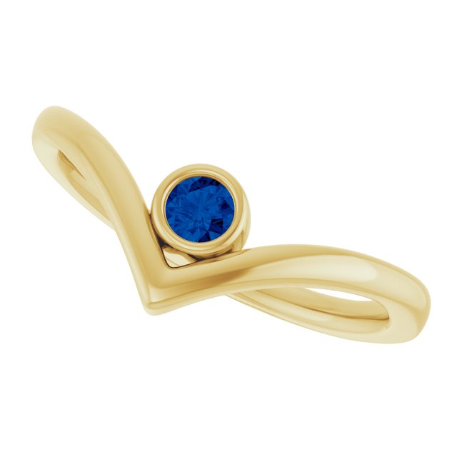 Round Lab-Grown Blue Sapphire Solitaire Ring in Yellow Gold