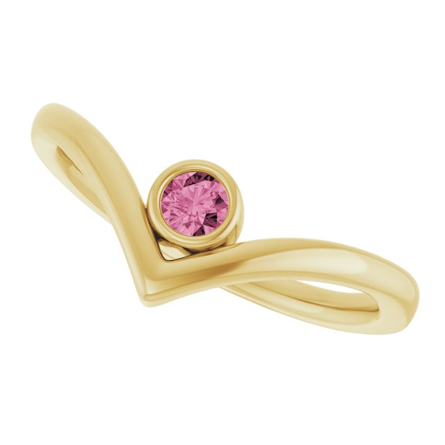 Round Pink Tourmaline Solitaire Ring in Yellow Gold