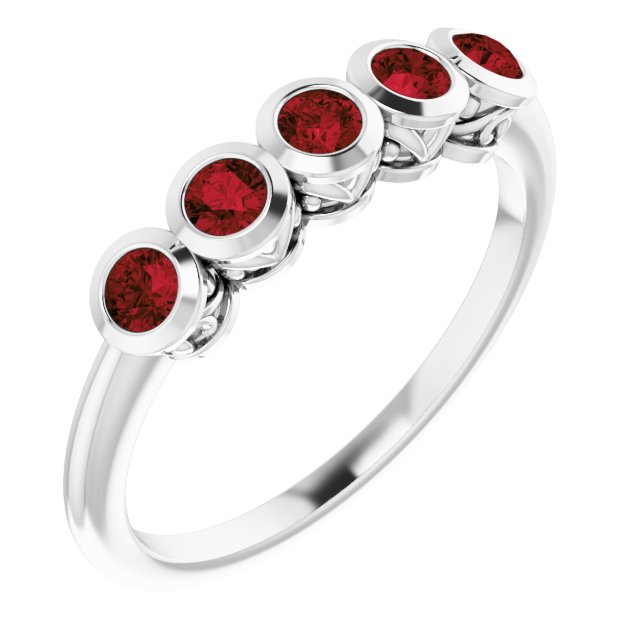 Round Mozambique Garnet Accented Ring in Gold and Platinum
