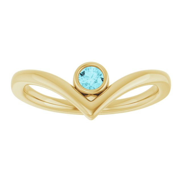 Round Blue Zircon Solitaire Ring in Yellow Gold