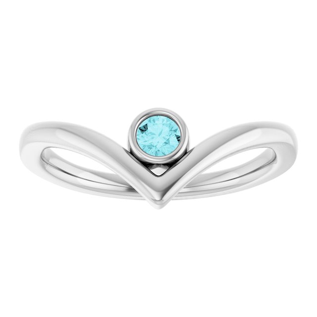 Round Blue Zircon Solitaire Ring in Platinum