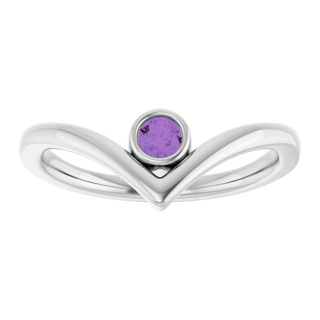 Round Amethyst Solitaire Ring in Platinum