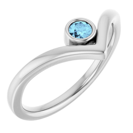 Round Aquamarine Solitaire Ring in White Gold