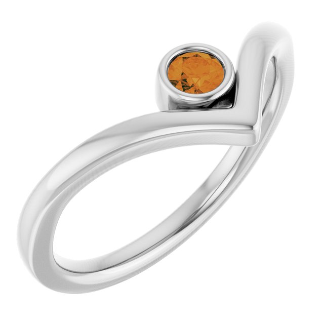 Round Citrine Solitaire Ring in White Gold