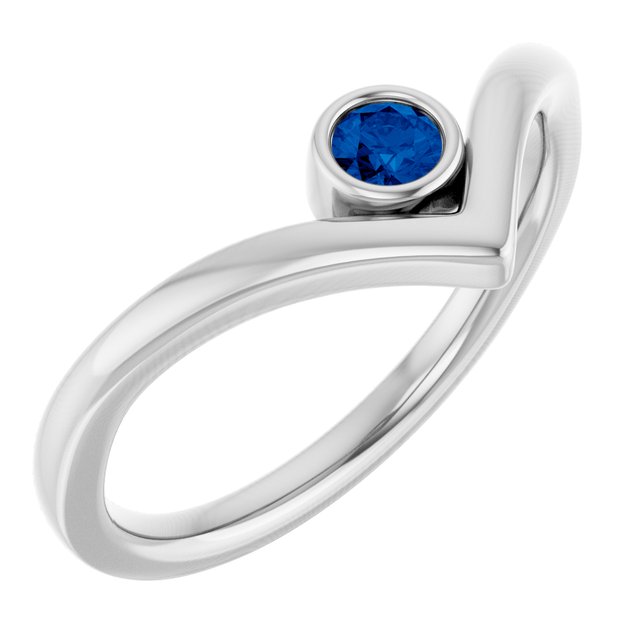 Round Blue Sapphire Solitaire Ring in White Gold