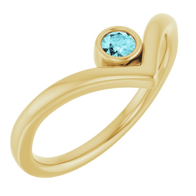 Round Blue Zircon Solitaire Ring in Yellow Gold