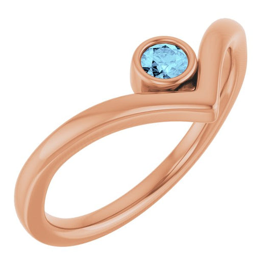 Round Aquamarine Solitaire Ring in Rose Gold