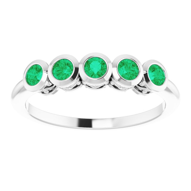 Round Lab-Grown Emerald Accented Ring in Gold and Platinum