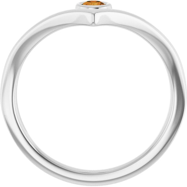 Round Citrine Solitaire Ring in White Gold