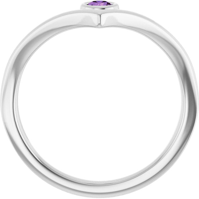 Round Amethyst Solitaire Ring in Platinum