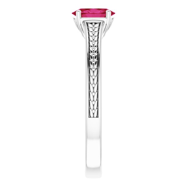 Oval Lab-Grown Ruby Solitaire Ring in Gold and Platinum
