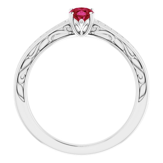 Oval Lab-Grown Ruby Solitaire Ring in Gold and Platinum