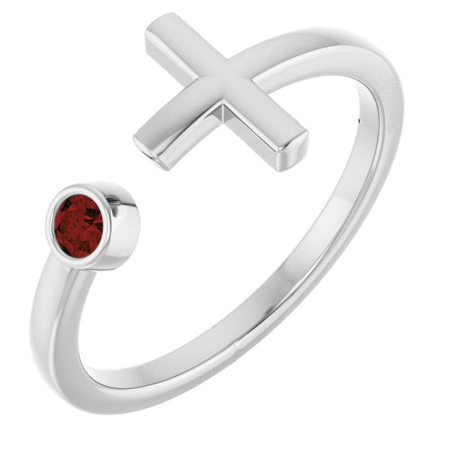 Round Mozambique Garnet Crosses Ring in Gold and Platinum