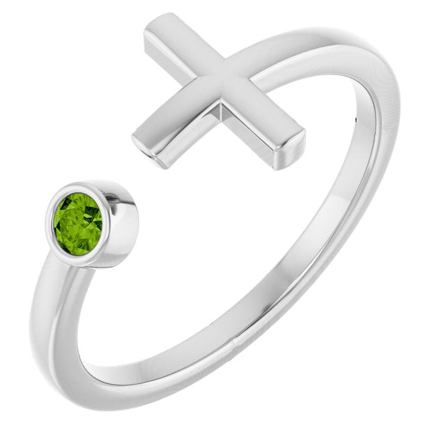 Round Peridot Crosses Ring in Gold and Platinum