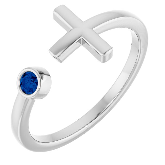 Round Blue Sapphire Crosses Ring in Gold and Platinum