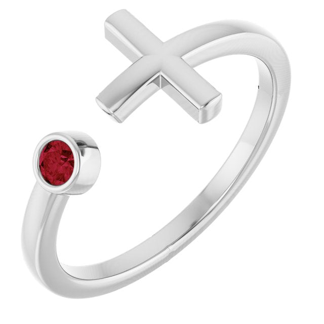 Round Ruby Crosses Ring in Gold and Platinum