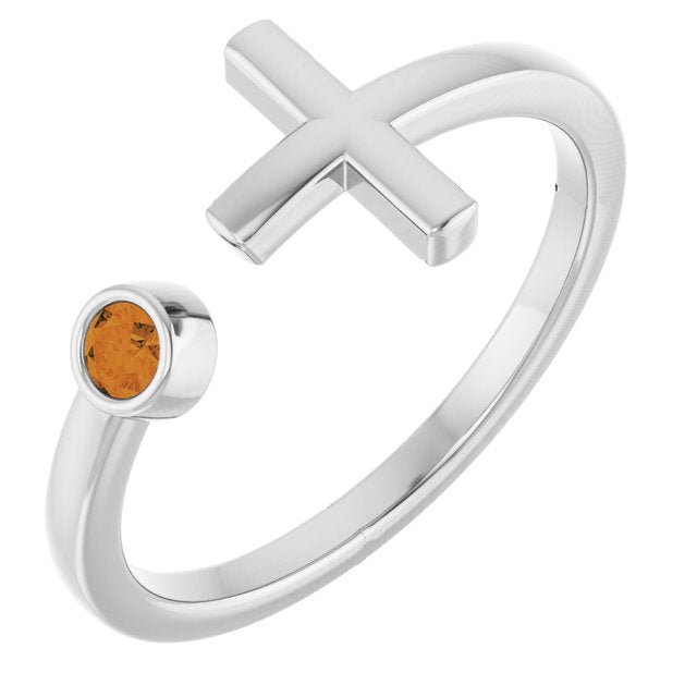 Round Citrine Crosses Ring in Gold and Platinum