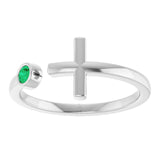 Round Emerald Crosses Ring in Gold and Platinum