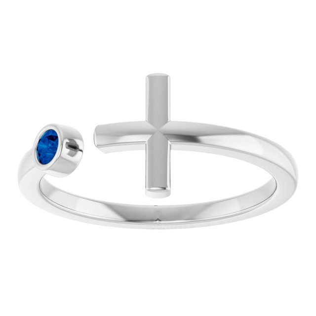 Round Blue Sapphire Crosses Ring in Gold and Platinum