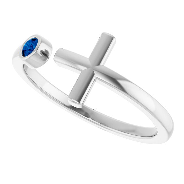Round Blue Sapphire Crosses Ring in Gold and Platinum