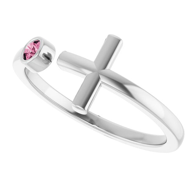 Round Pink Tourmaline Crosses Ring in Gold and Platinum