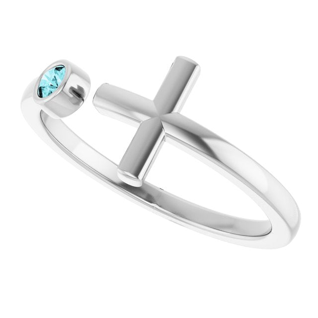 Round Blue Zircon Crosses Ring in Gold and Platinum