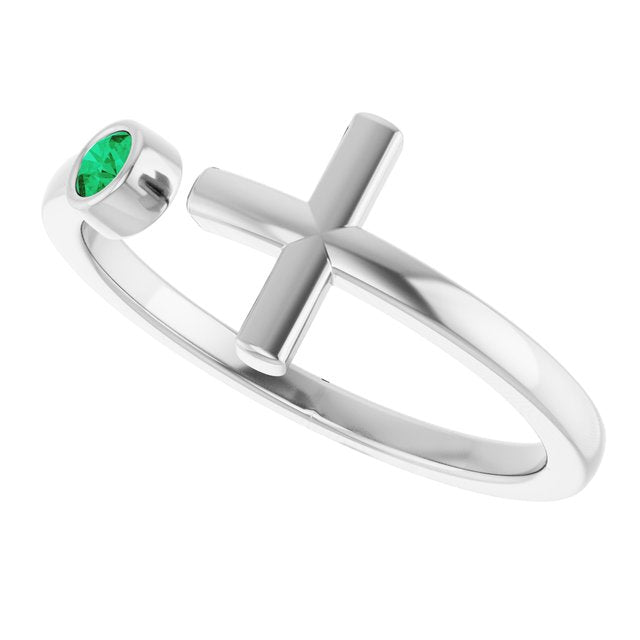 Round Emerald Crosses Ring in Gold and Platinum