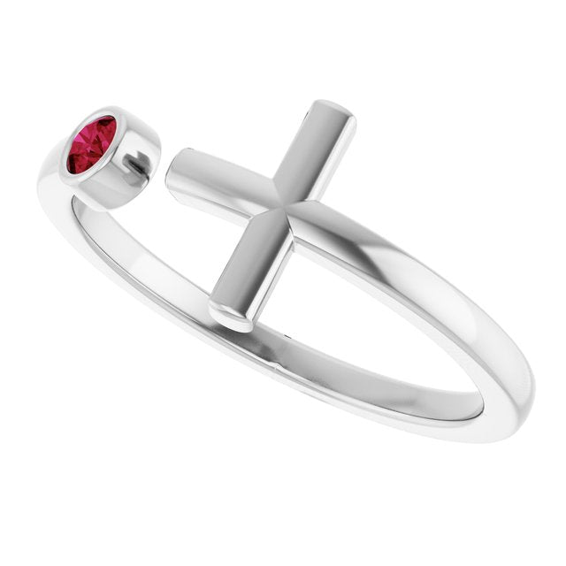 Round Ruby Crosses Ring in Gold and Platinum
