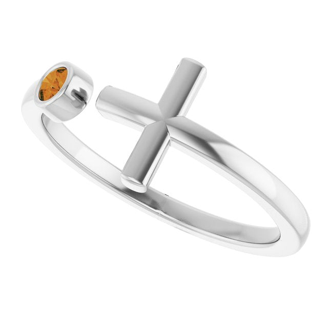 Round Citrine Crosses Ring in Gold and Platinum